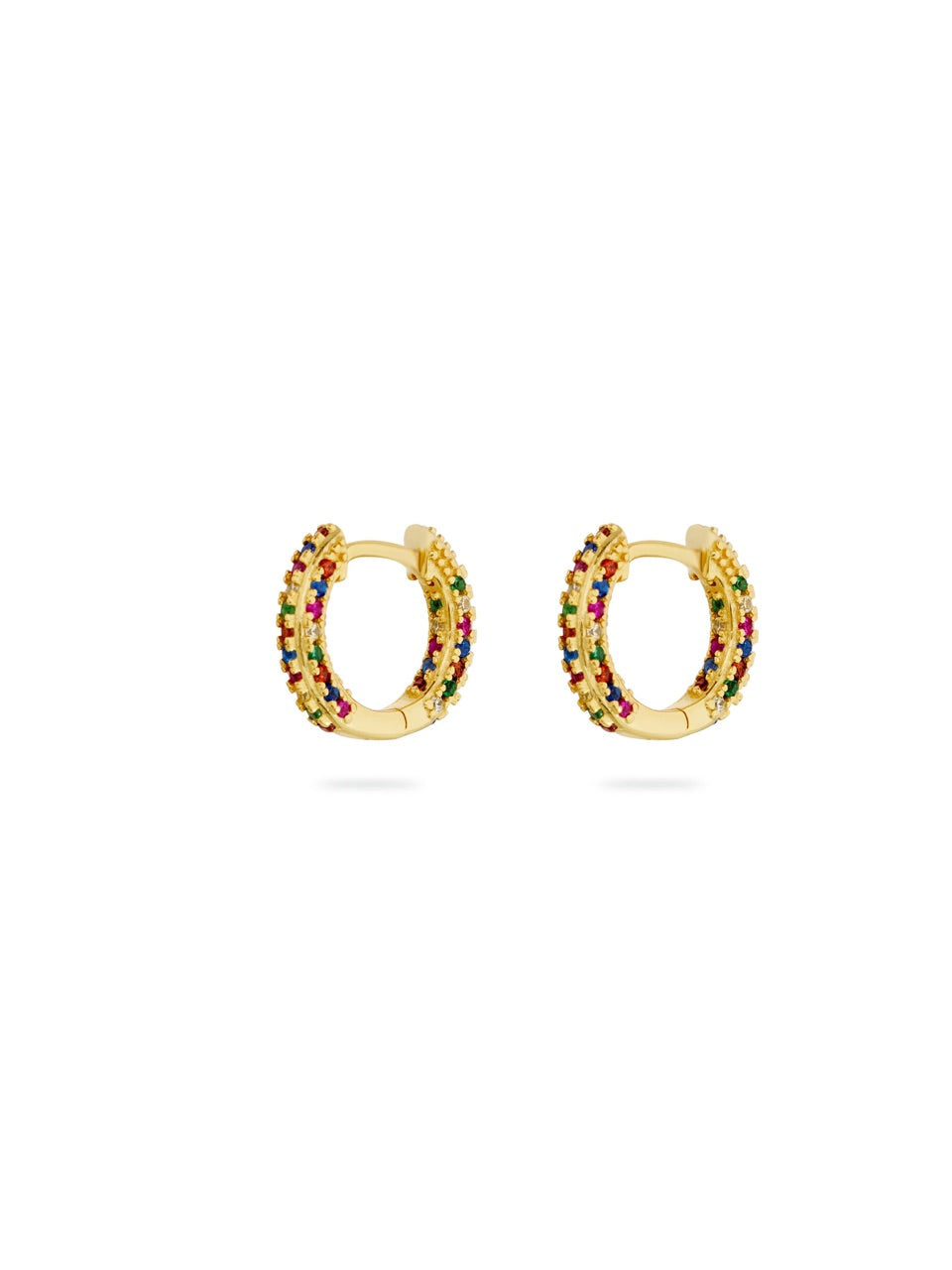 Artmeis Rainbow Huggies, gemstones, gold hoops, huggies, earring stack, crystals, sterling silver, gold plated, gold