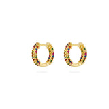 Artmeis Rainbow Huggies, gemstones, gold hoops, huggies, earring stack, crystals, sterling silver, gold plated, gold
