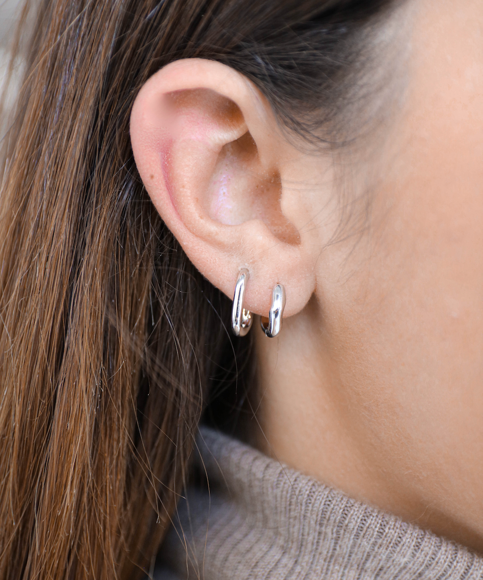 Alice Huggies Silver, hoop earrings, earring stack, sterling silver