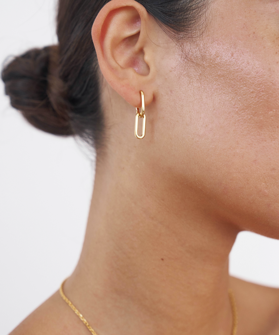 Celine Earrings Gold, gold plated, chain earrings, link studs, earring stack