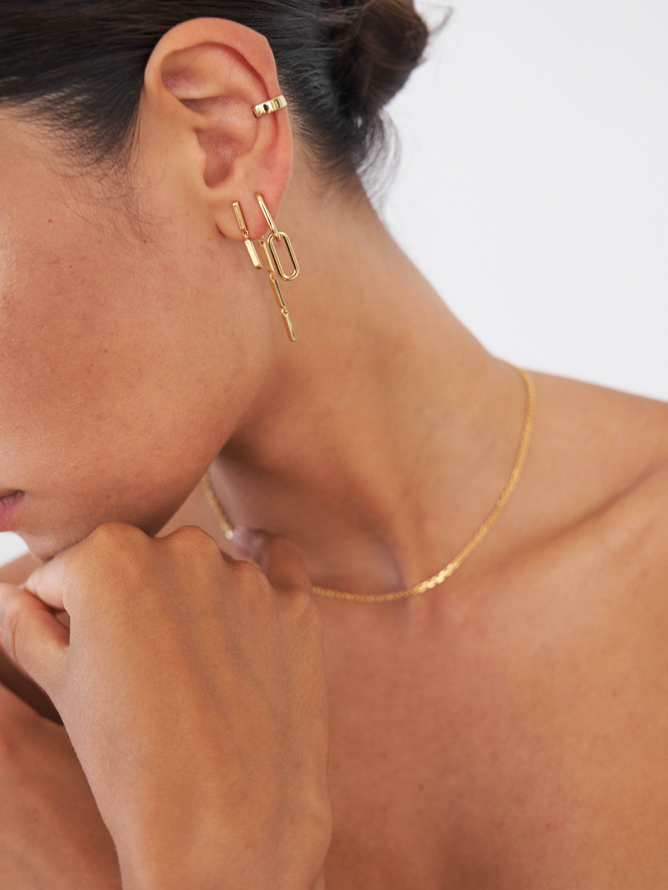 Celine Earrings Gold, gold plated, chain earrings, link studs, earring stack