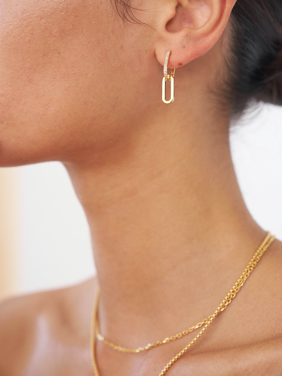 Celine Earrings Gold Pave, link earrings, drop earrings, sterling silver, gold plated, earring stack