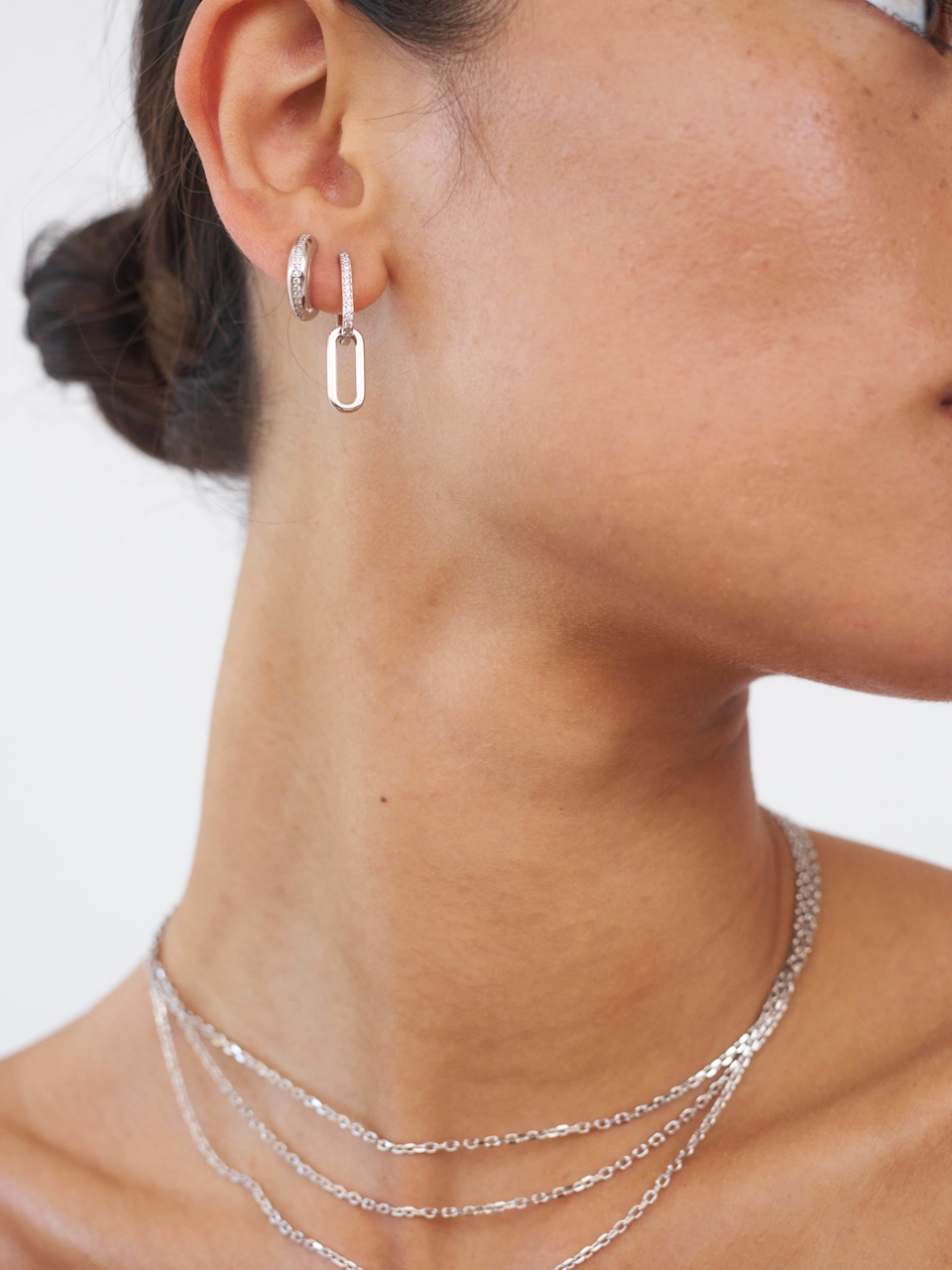 Celine Earrings Silver Pave, link earrings, drop earrings, sterling silver, earring stack