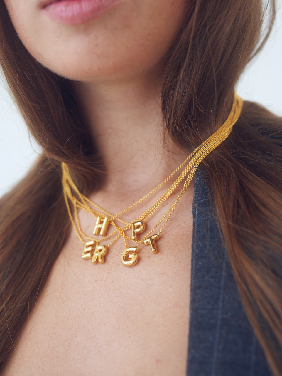 Bubble Letter Necklace, initial, letter pendant, chain, gold, gold plated, sterling silver