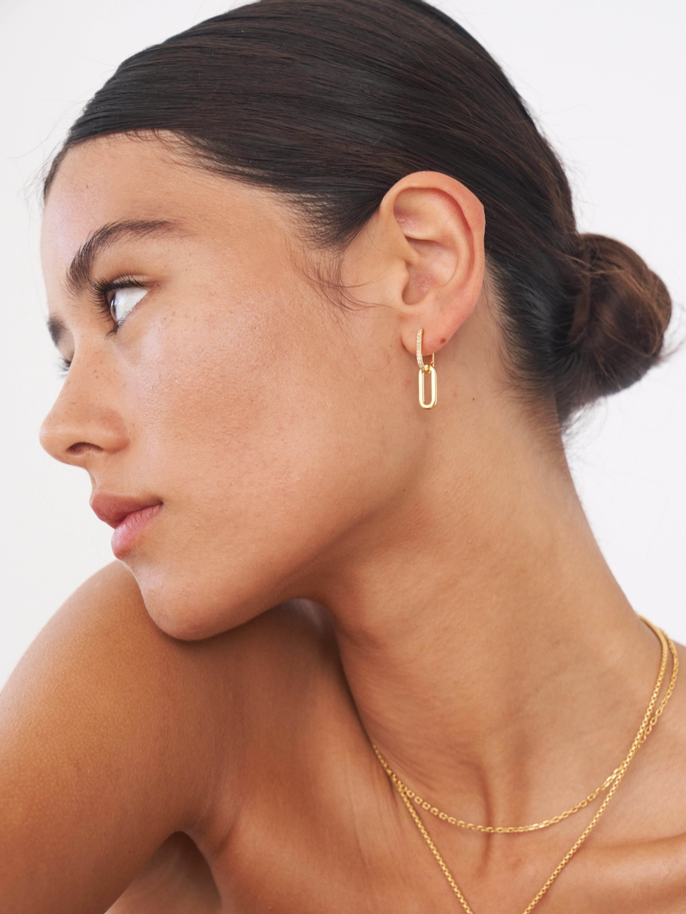 Celine Earrings Gold Pave, link earrings, drop earrings, sterling silver, gold plated, earring stack