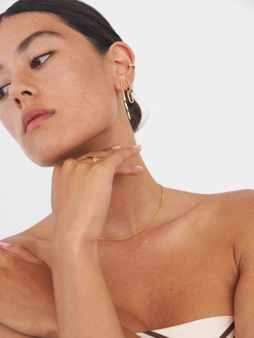 Celine Earrings Gold, gold plated, chain earrings, link studs, earring stack
