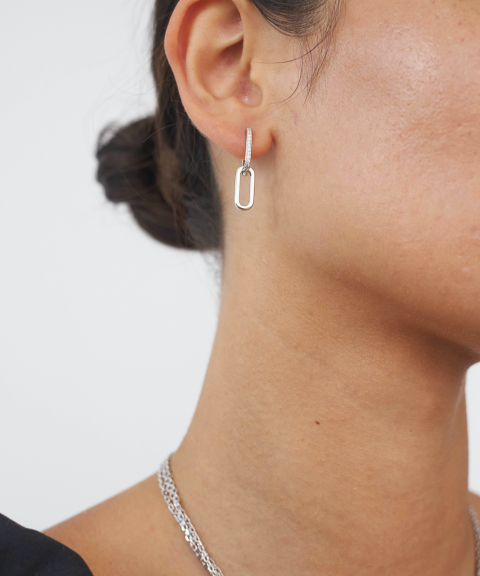 Celine Earrings Silver Pave, link earrings, drop earrings, sterling silver, earring stack