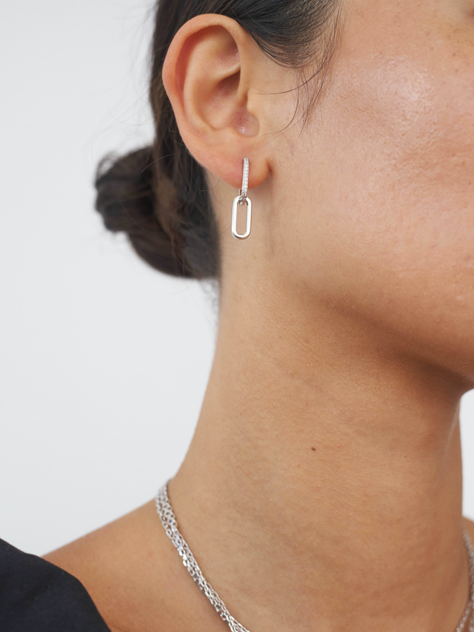 Celine Earrings Silver Pave, link earrings, drop earrings, sterling silver, earring stack