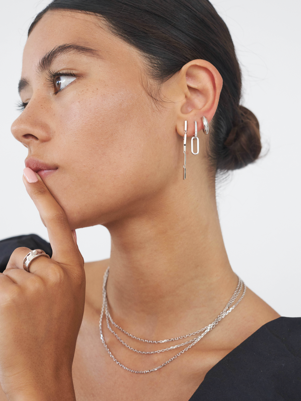 Celine Earrings Silver Pave, link earrings, drop earrings, sterling silver, earring stack