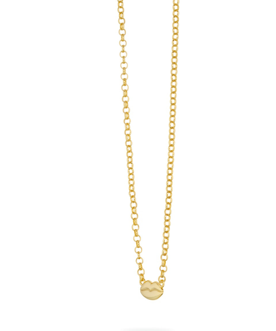 Bisous Necklace Gold, sterling silver, gold plated, gold chain, lips pendant, necklace stack