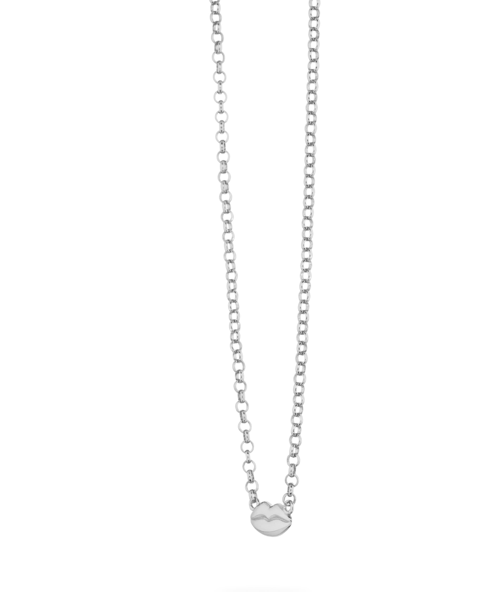 Bisous Necklace Silver, sterling silver, silver chain, lips pendant, necklace stack