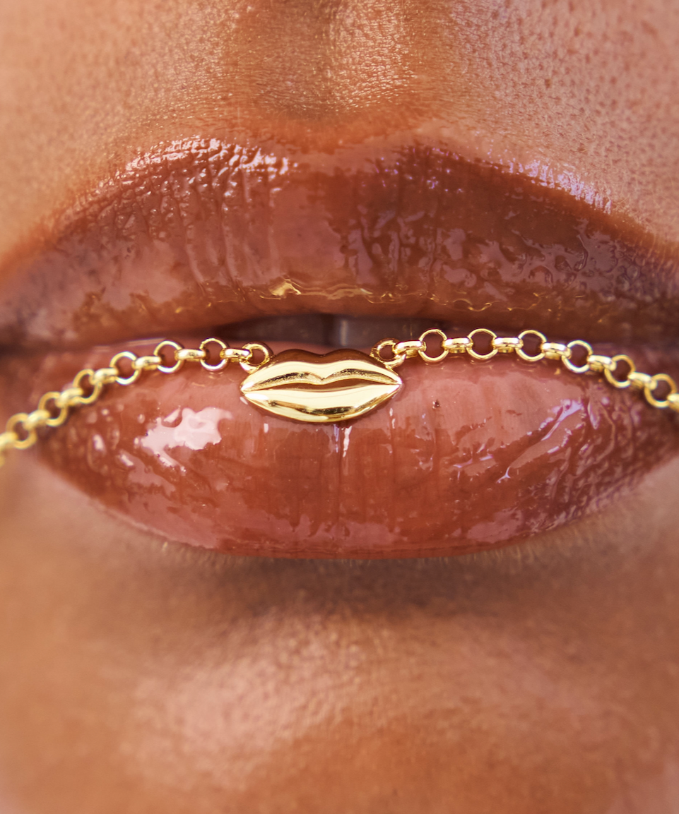 Bisous Necklace Gold, sterling silver, gold plated, gold chain, lips pendant, necklace stack
