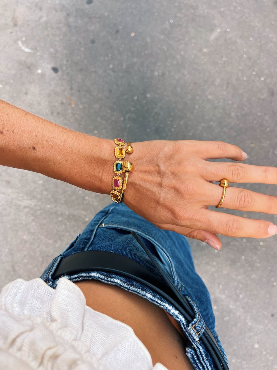 Remy Bracelet, Gemstones, Gold, Gold Plated, Sterling Silver, Link