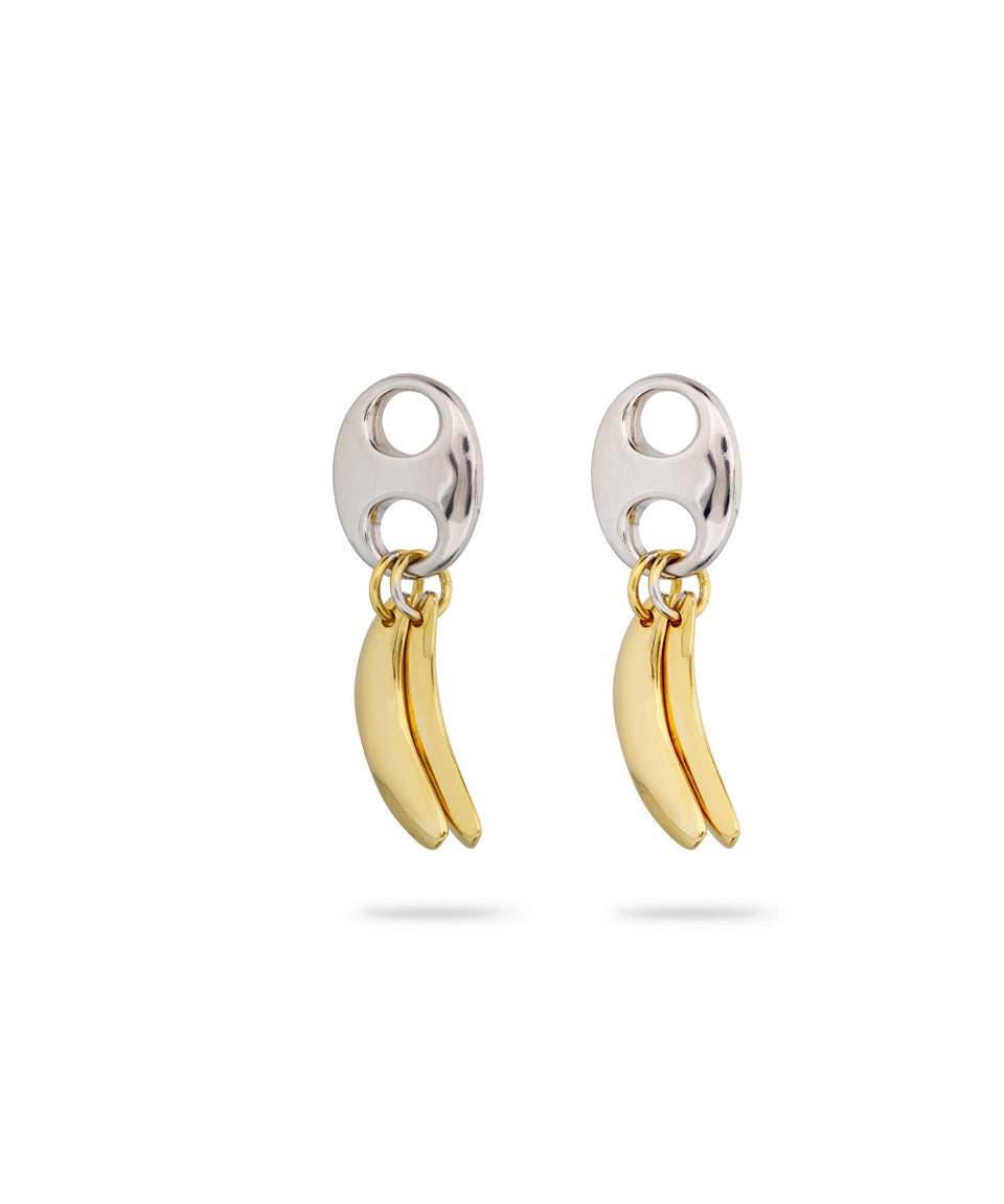 Caracas Earrings, stud earrings, banana, gold plated, sterling silver, mixed metals