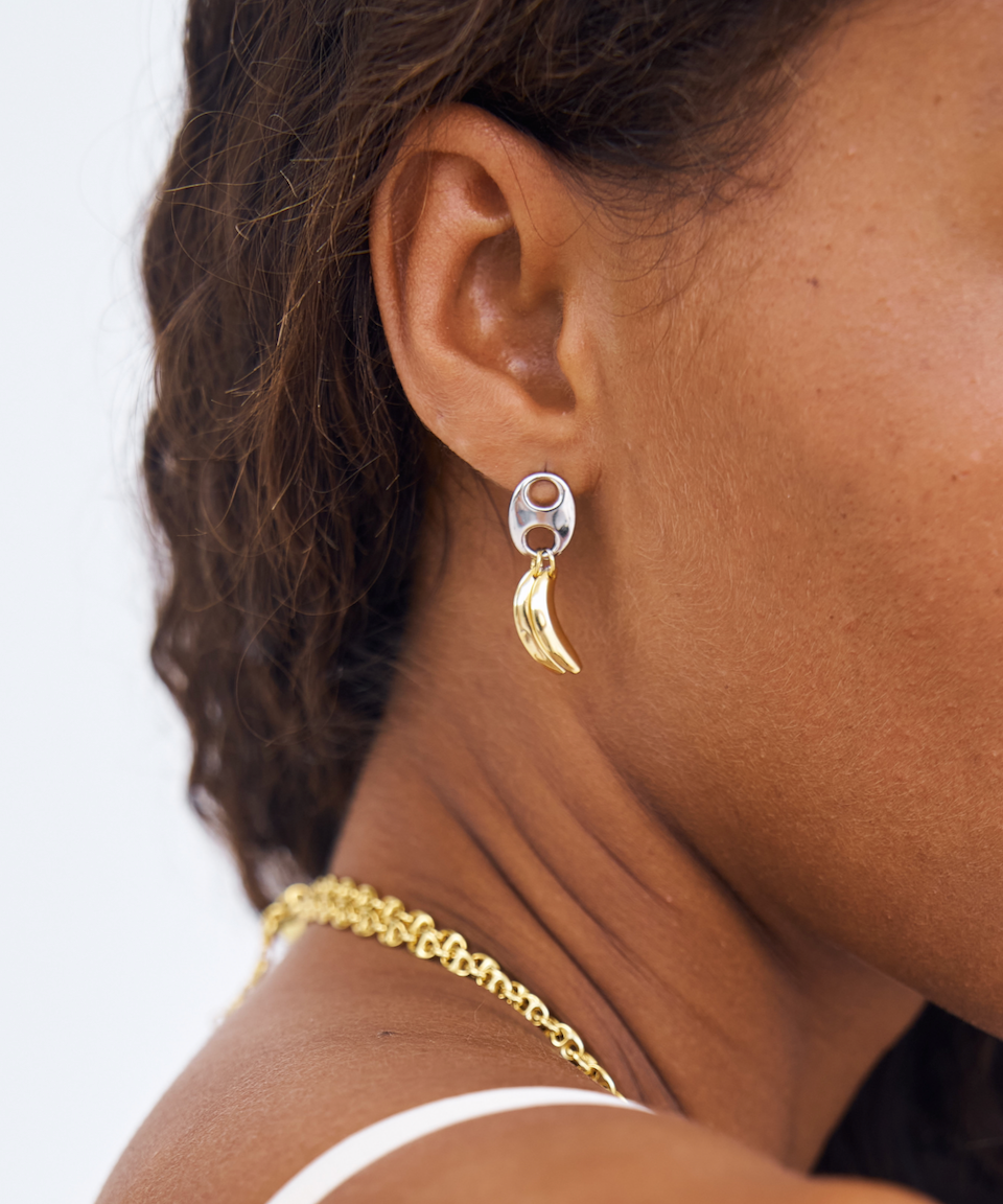 Caracas Earrings, stud earrings, banana, gold plated, sterling silver, mixed metals