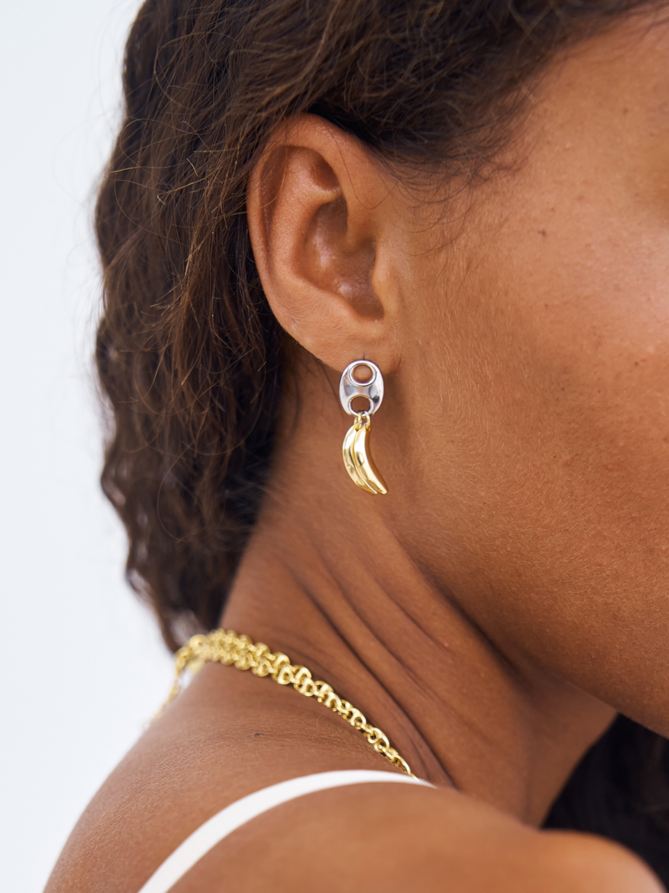 Caracas Earrings, stud earrings, banana, gold plated, sterling silver, mixed metals