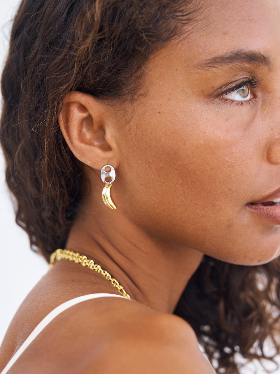 Caracas Earrings, stud earrings, banana, gold plated, sterling silver, mixed metals