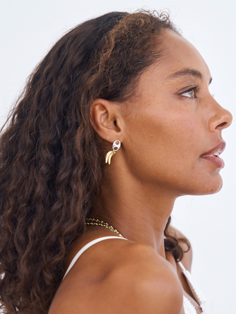 Caracas Earrings, stud earrings, banana, gold plated, sterling silver, mixed metals