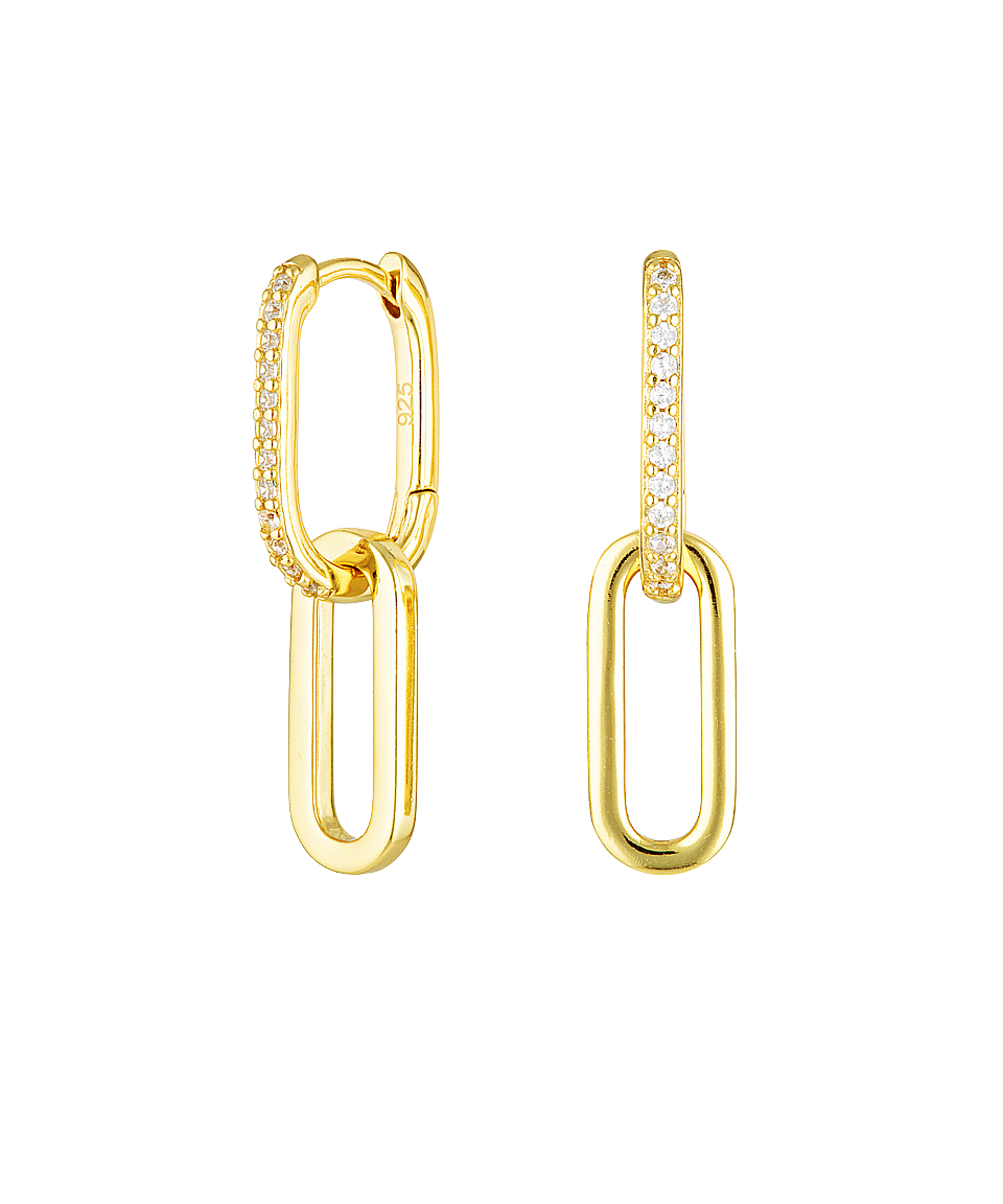 Celine Earrings Gold Pave, link earrings, drop earrings, sterling silver, gold plated, earring stack