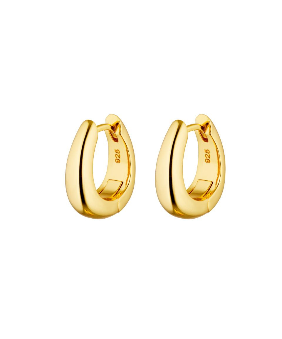 Eva Earrings Gold, gold huggies, hoops, sterling silver, gold plated, earring stack