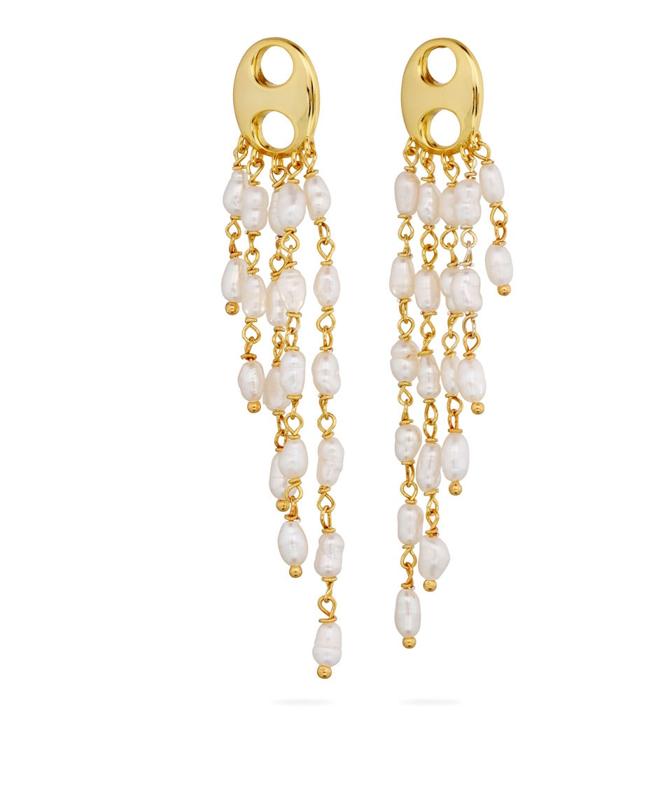 Gabrielle Earrings, pearl, pearl drop earrings, studs, gold, gold plated, earring stack