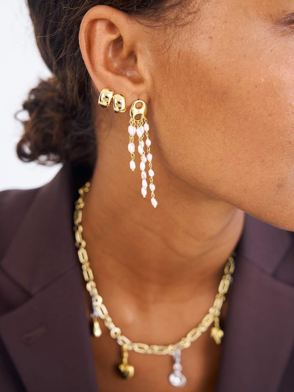 Noa Huggies, gold huggies, hoops, ear stack, earrings, sterling silver, gold plated