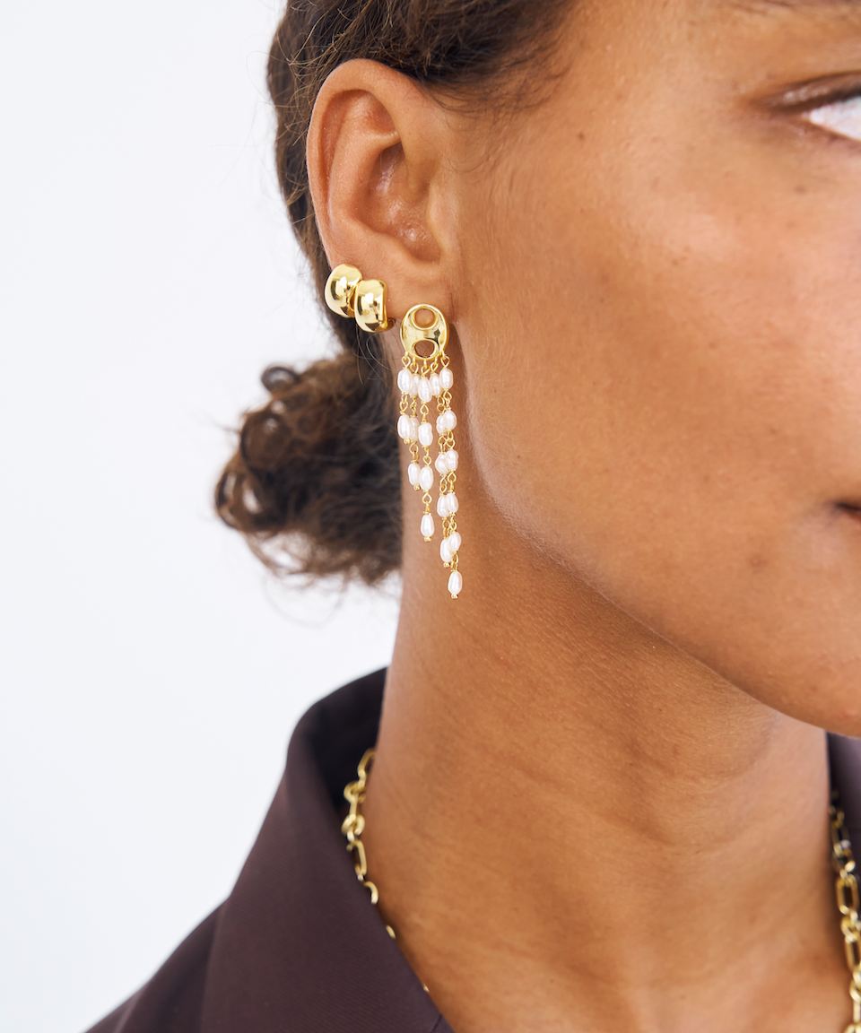 Gabrielle Earrings, pearl, pearl drop earrings, studs, gold, gold plated, earring stack