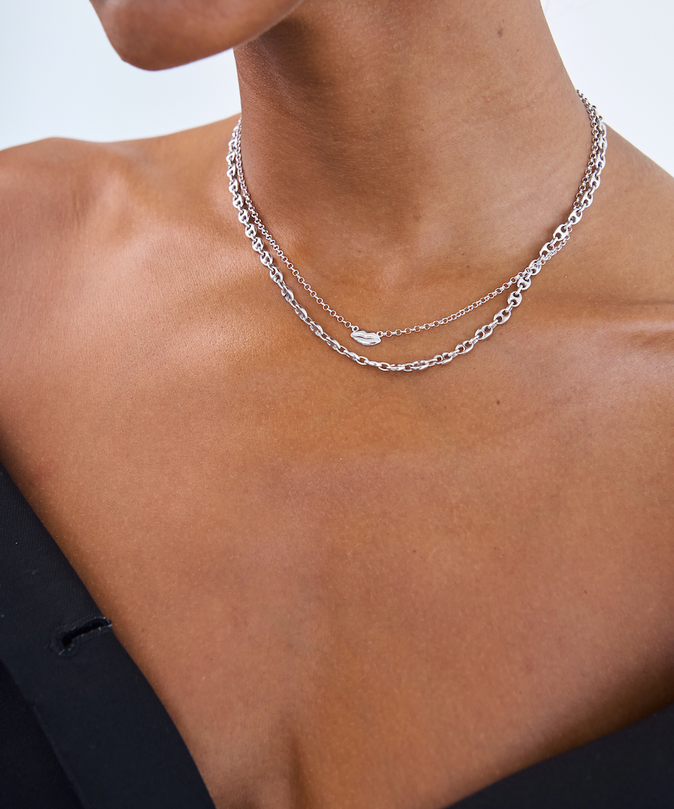 Bisous Necklace Silver, sterling silver, silver chain, lips pendant, necklace stack