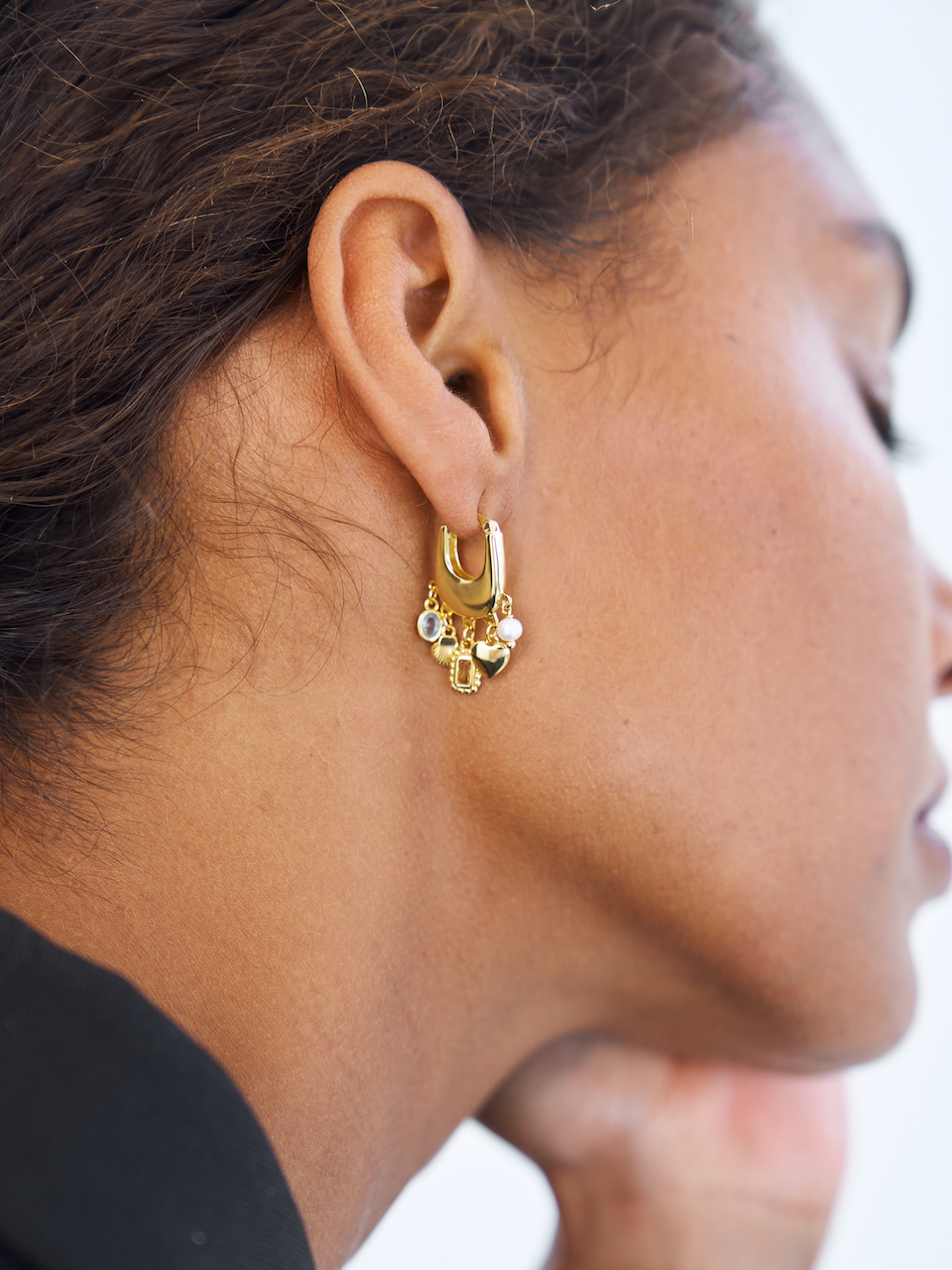 Gwendolyn Earrings, gold earrings, hoop, pearl, shell, gemstone, heart, ear stack, gold plated