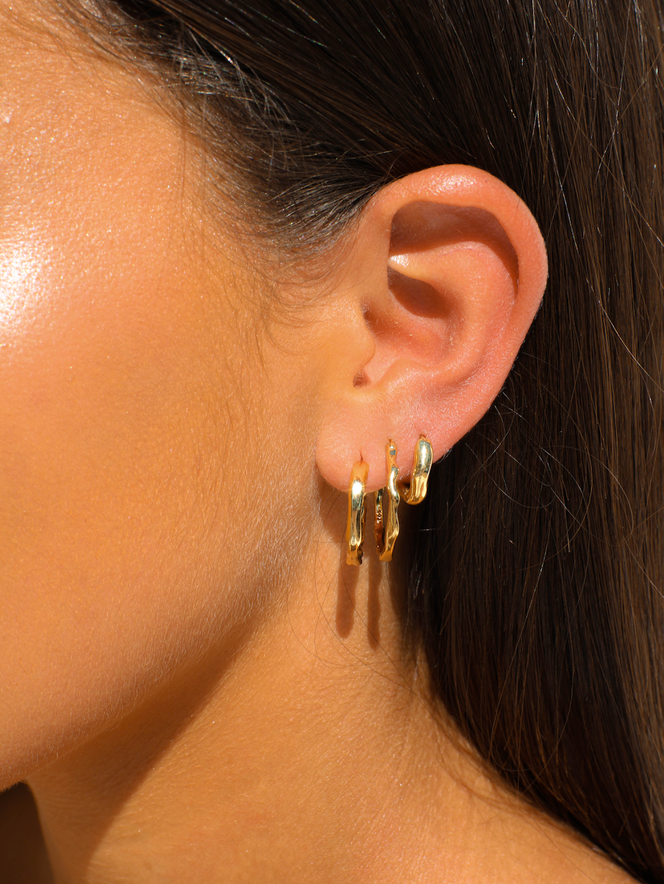 Alice Huggies, hoop earrings, earring stack, gold plated, sterling silver