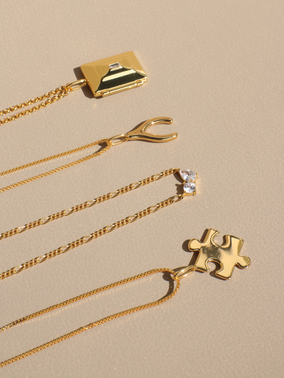 Twin Flame Necklace, chain, cubic zirconia, gold plated, sterling silver