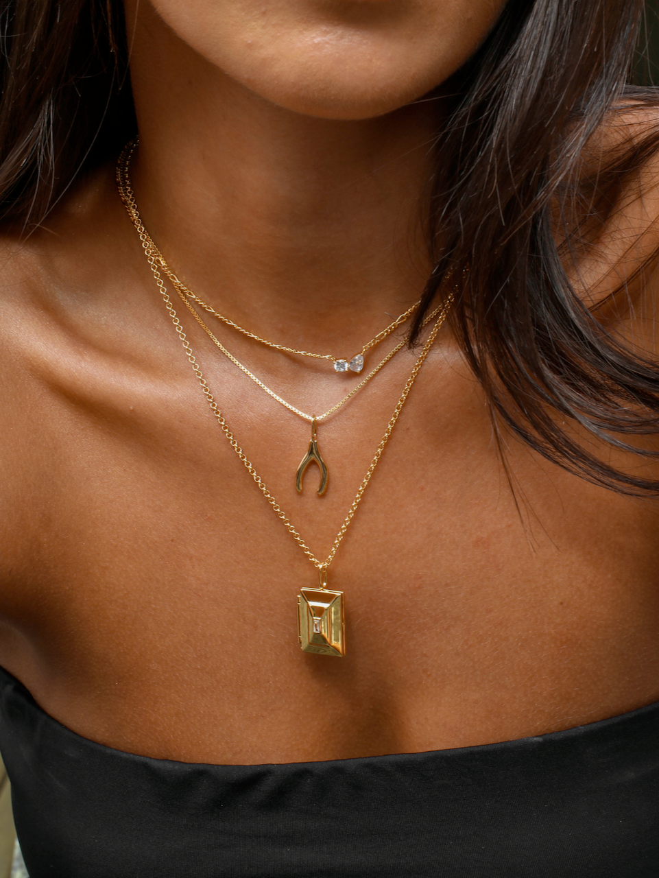 Twin Flame Necklace, chain, cubic zirconia, gold plated, sterling silver