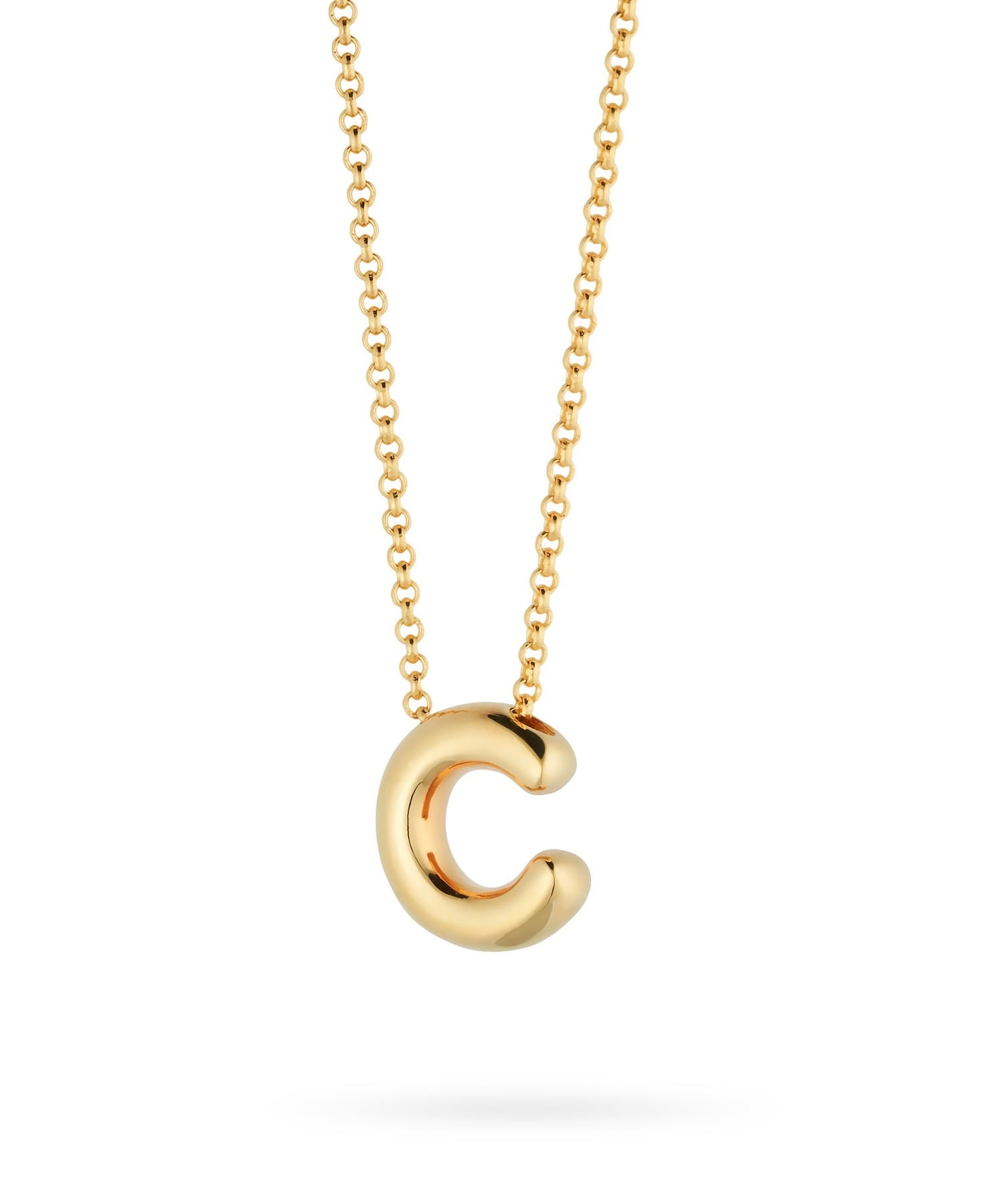 Bubble Letter Necklace, initial, letter pendant, chain, gold, gold plated, sterling silver
