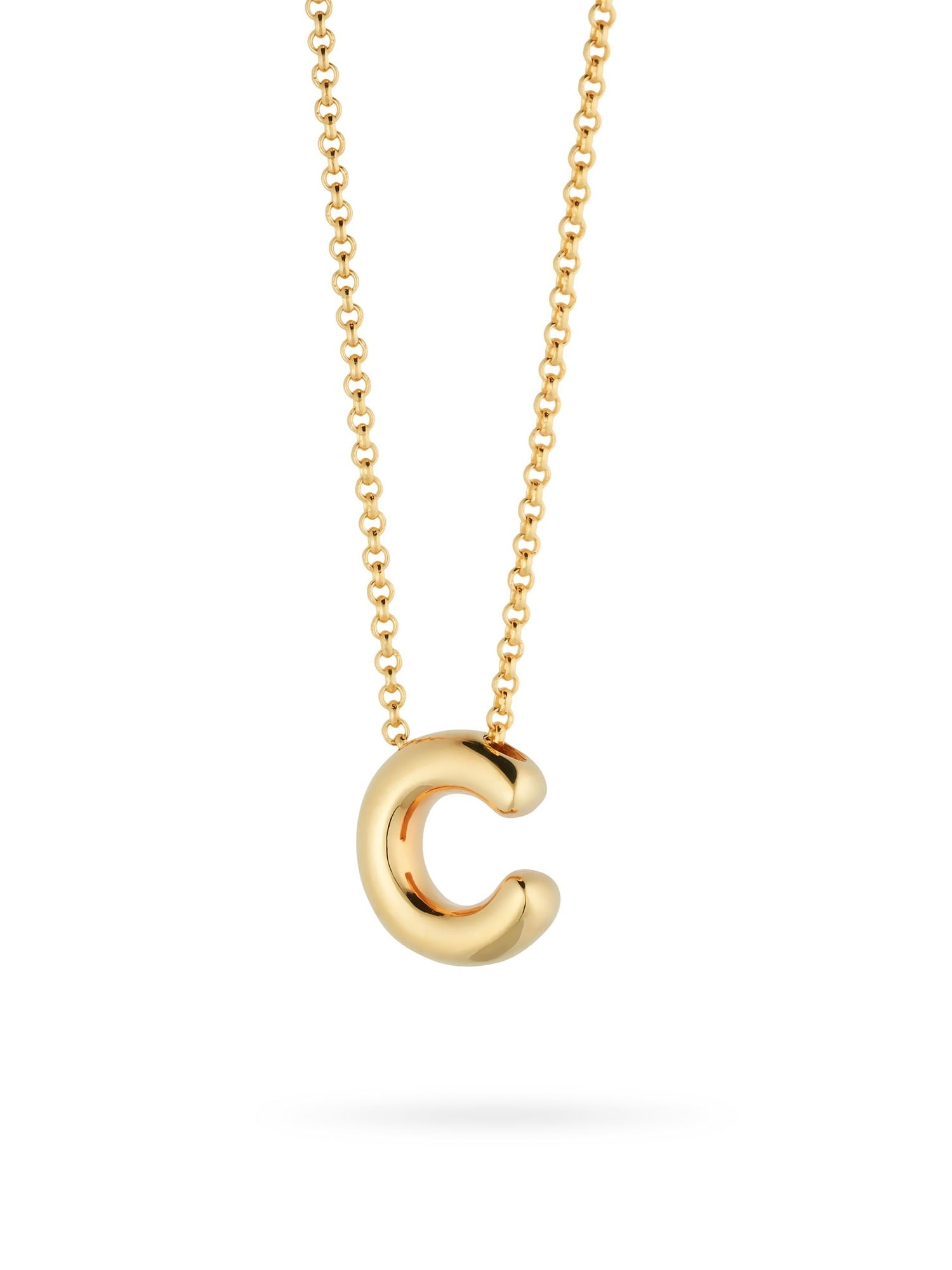 Bubble Letter Necklace, initial, letter pendant, chain, gold, gold plated, sterling silver