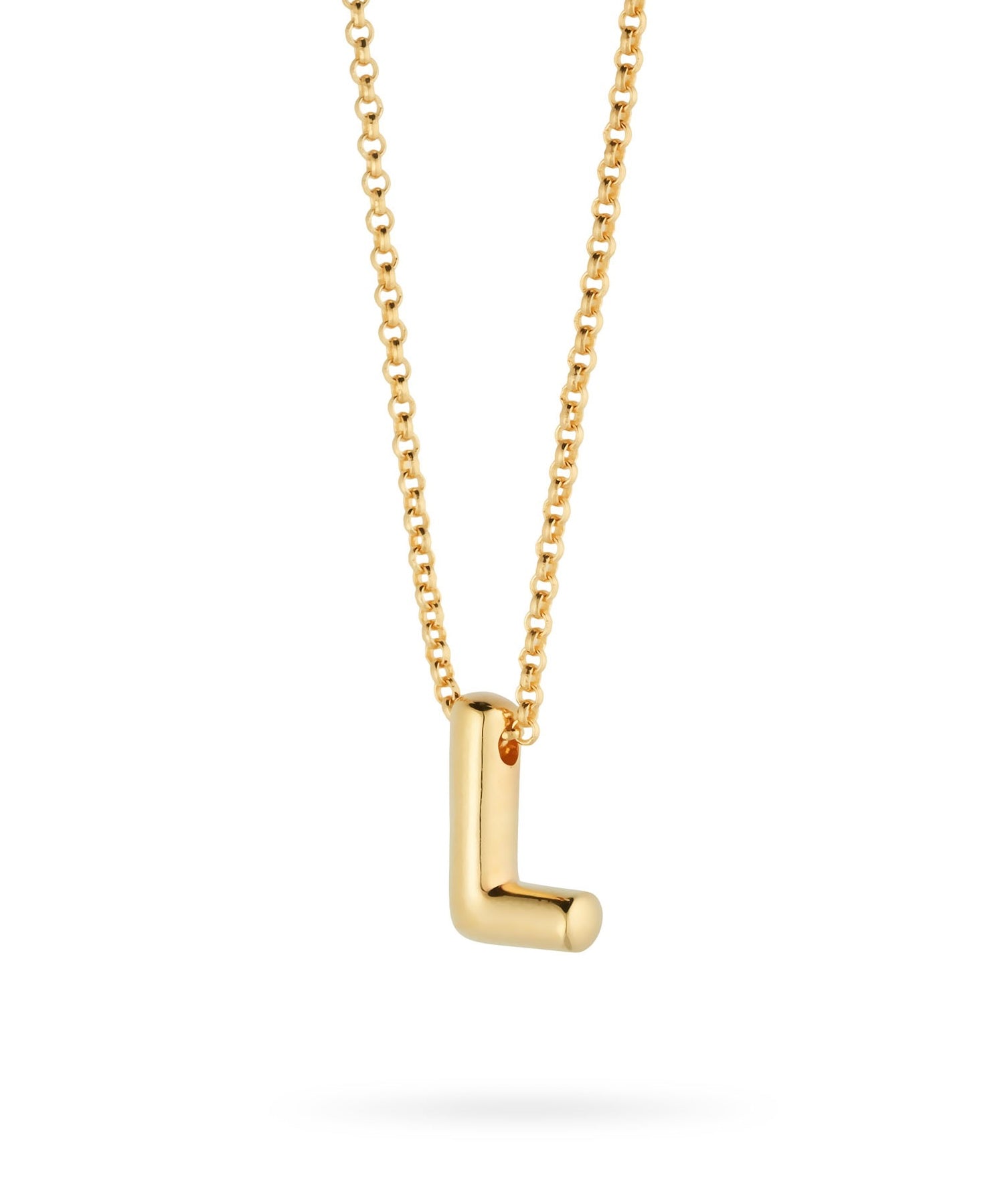 Bubble Letter Necklace, initial, letter pendant, chain, gold, gold plated, sterling silver
