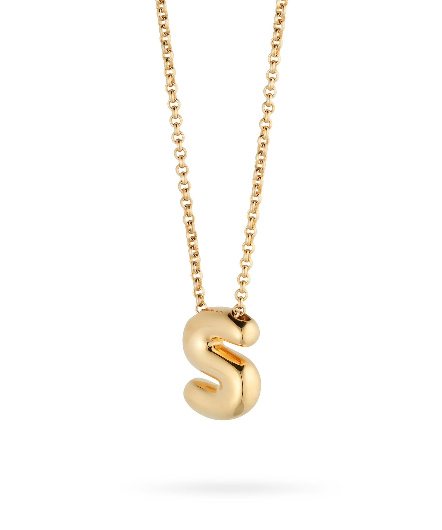 Bubble Letter Necklace, initial, letter pendant, chain, gold, gold plated, sterling silver