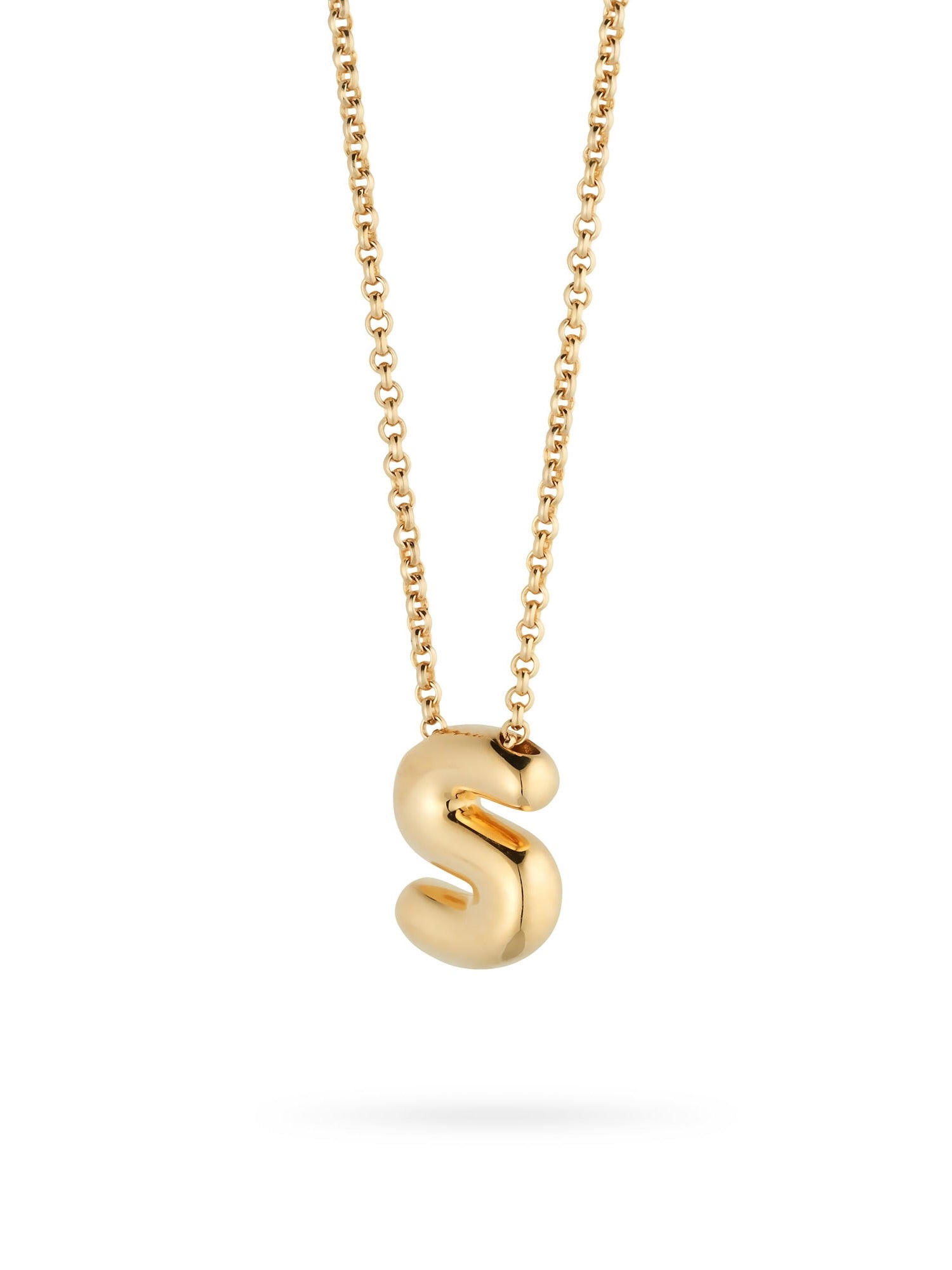 Bubble Letter Necklace, initial, letter pendant, chain, gold, gold plated, sterling silver