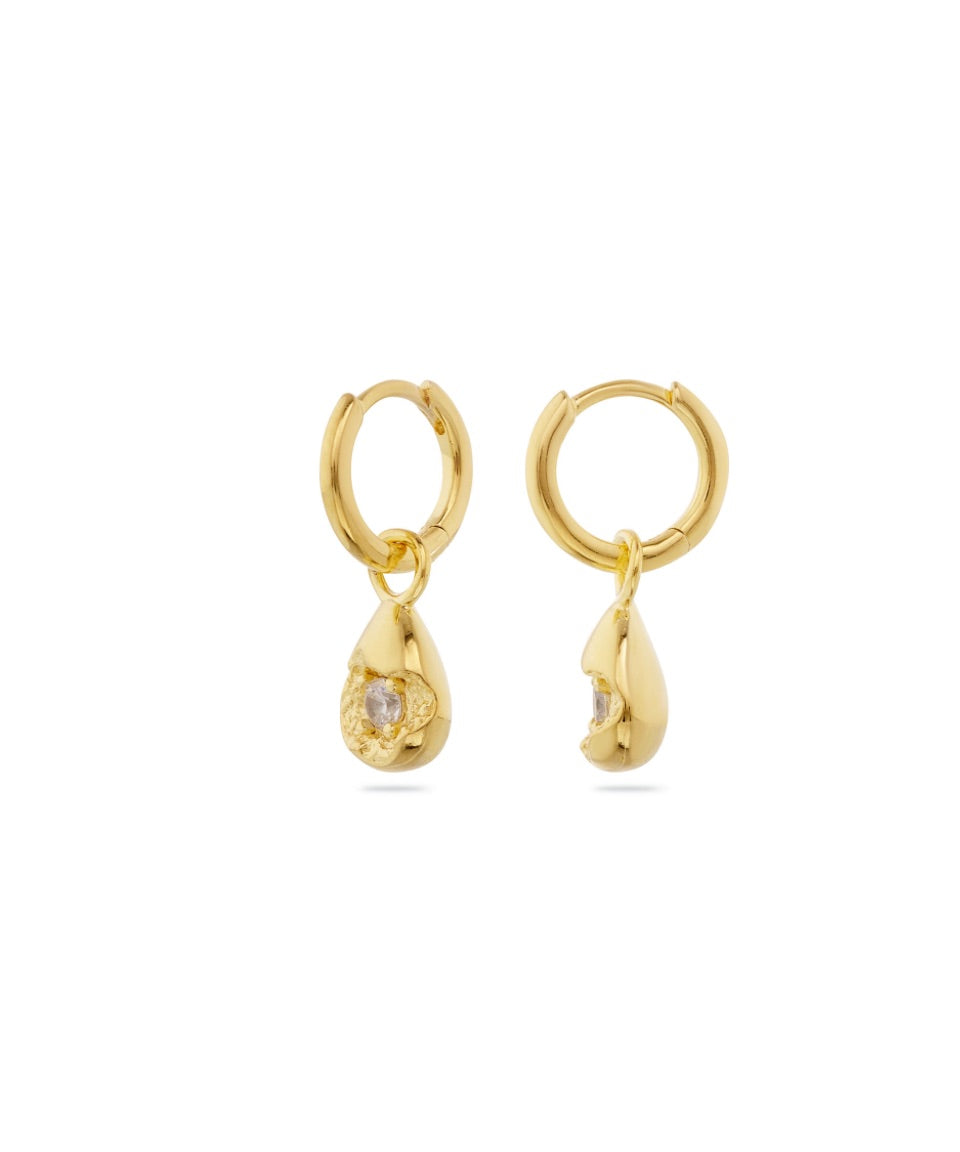 Mimi Earrings, White, Crystal, Gold, Gemstone, Gold Earrings, Earring Stack