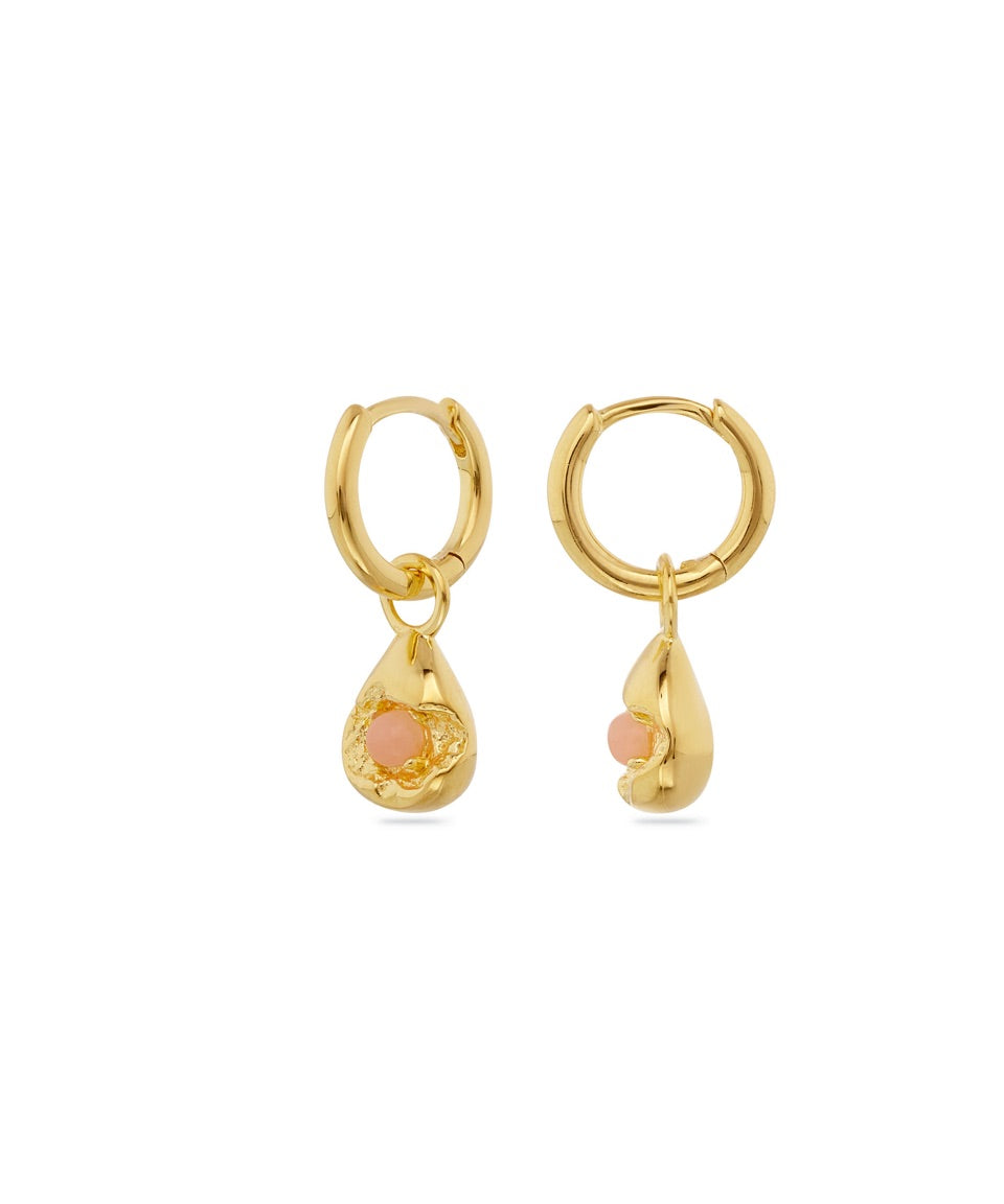 Mimi Earrings, Pink Opal, Gold, Gemstone, Gold Earrings
