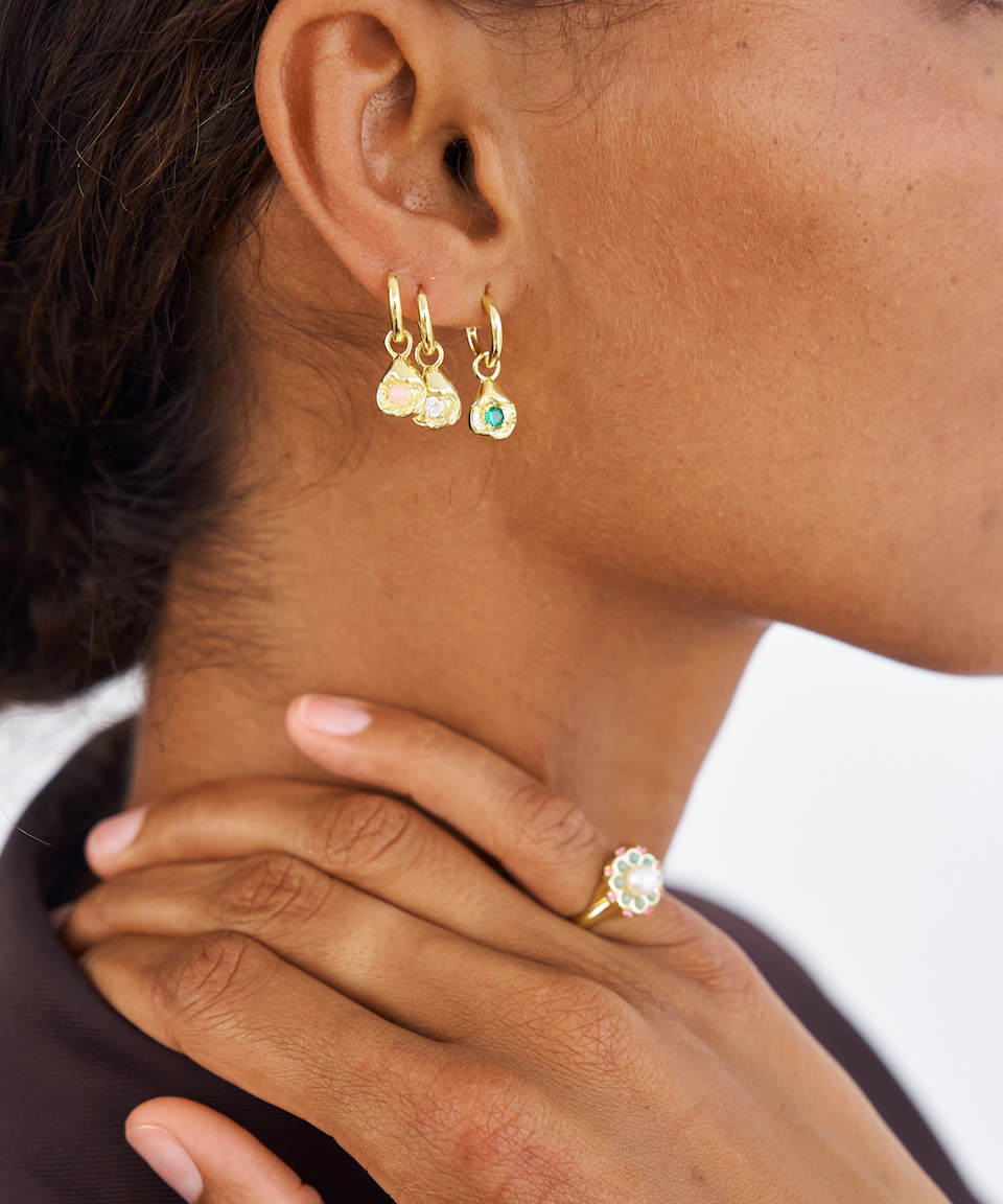 Mimi Earrings, Pink Opal, Gold, Gemstone, Gold Earrings, Earring Stack