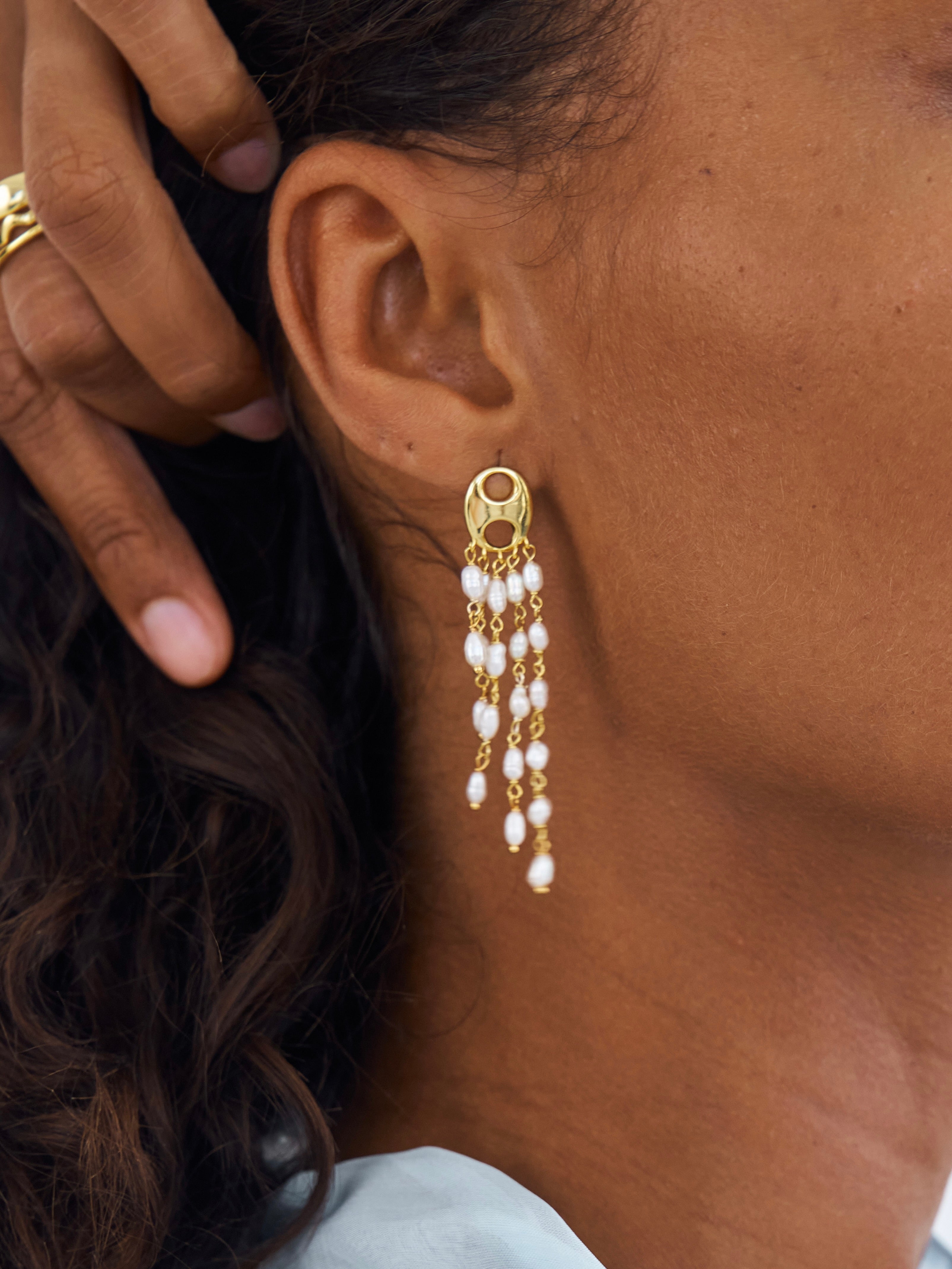 Gabrielle Earrings, pearl, pearl drop earrings, studs, gold, gold plated, earring stack