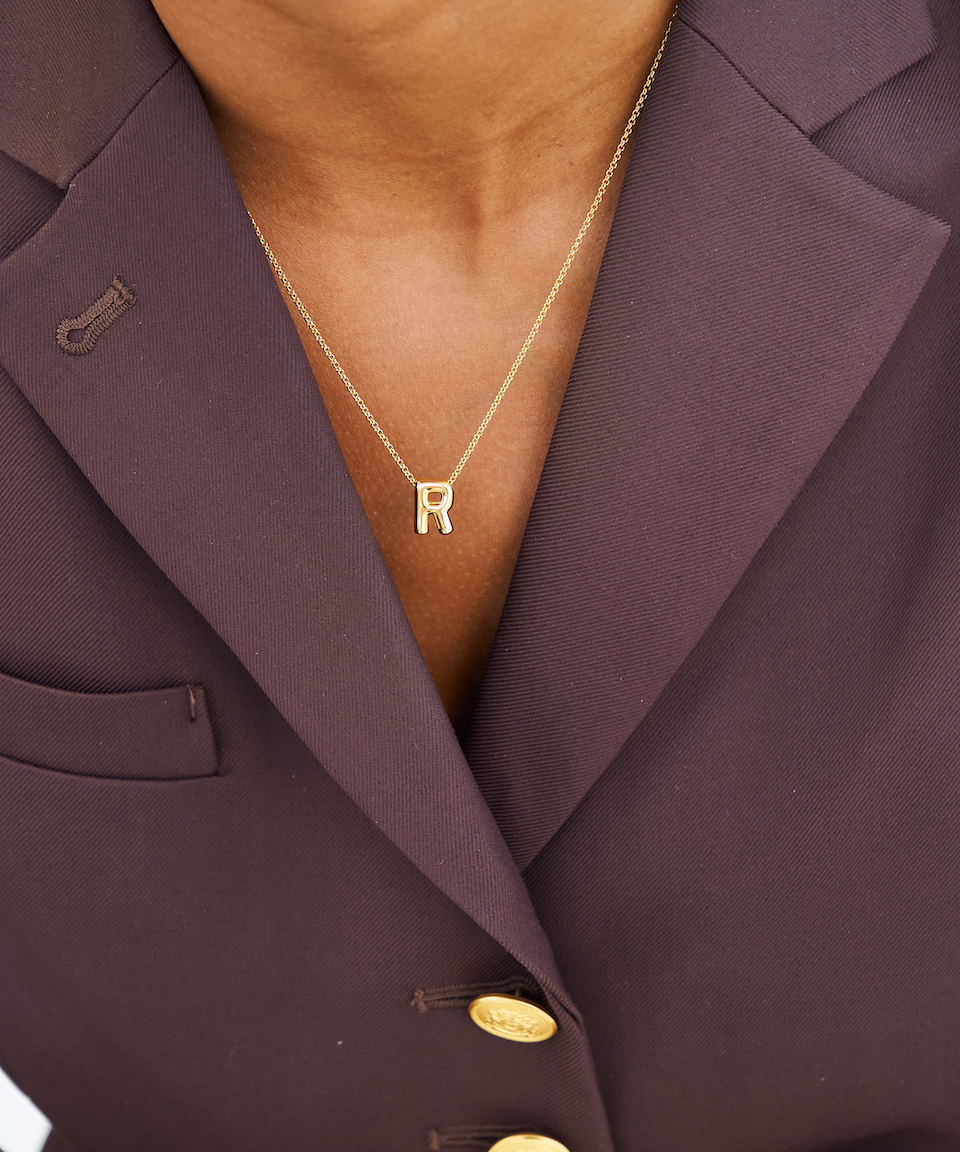 Bubble Letter Necklace, initial, letter pendant, chain, gold, gold plated, sterling silver