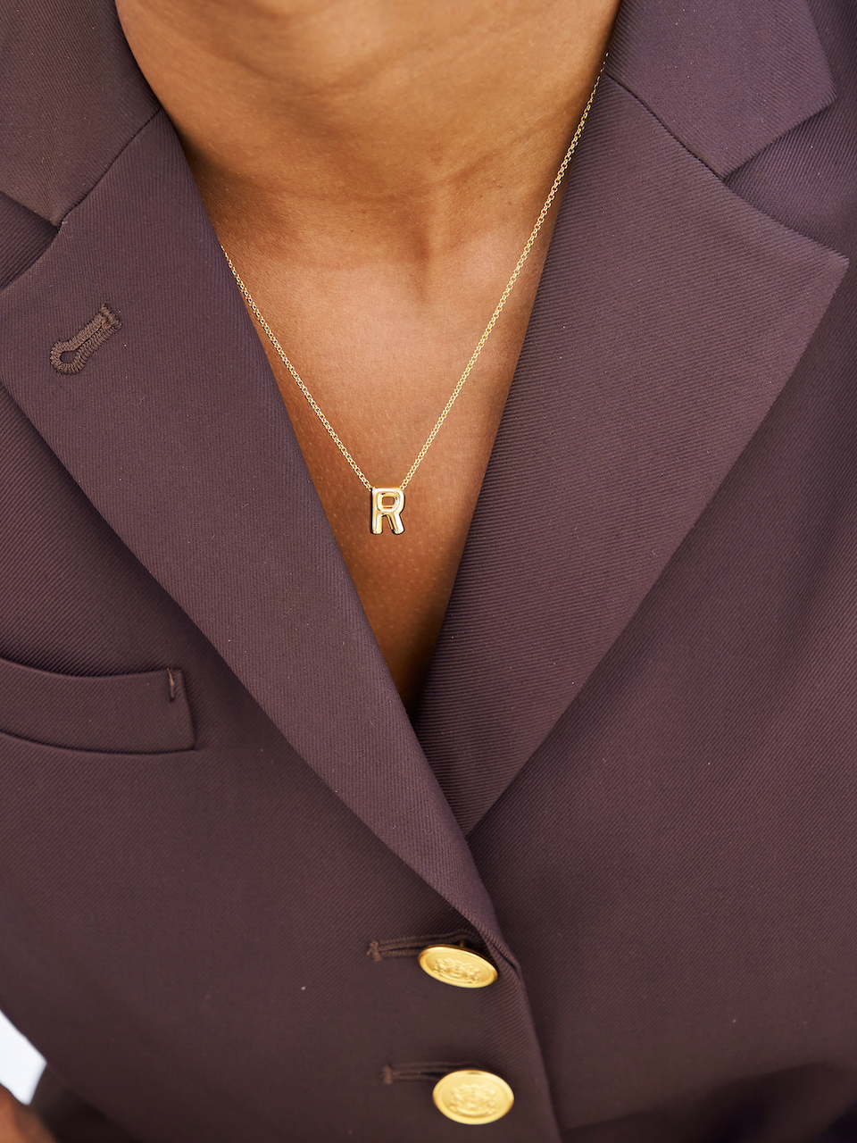 Bubble Letter Necklace, initial, letter pendant, chain, gold, gold plated, sterling silver