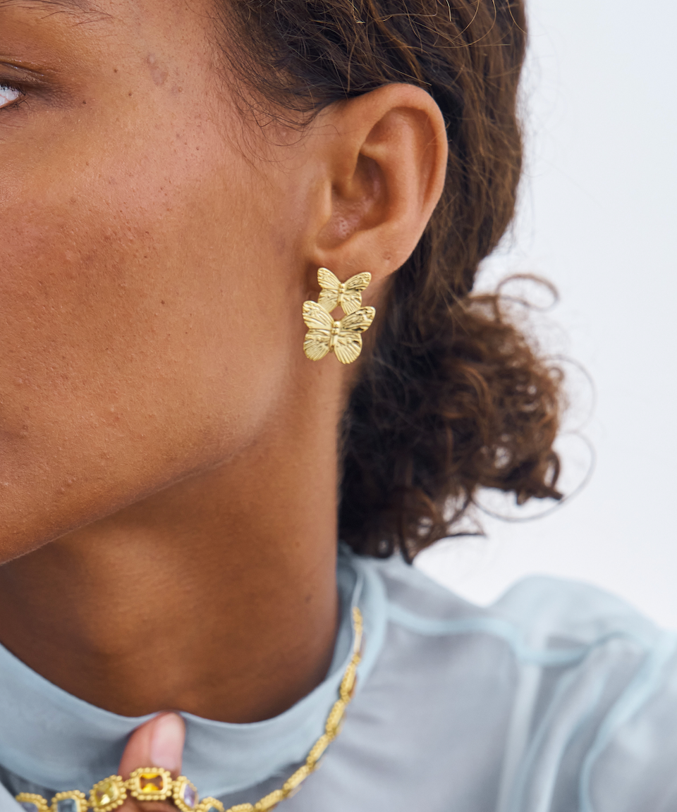 Papillon Earrings, butterfly earrings, statement, gold, gold plated, sterling silver, earring stack