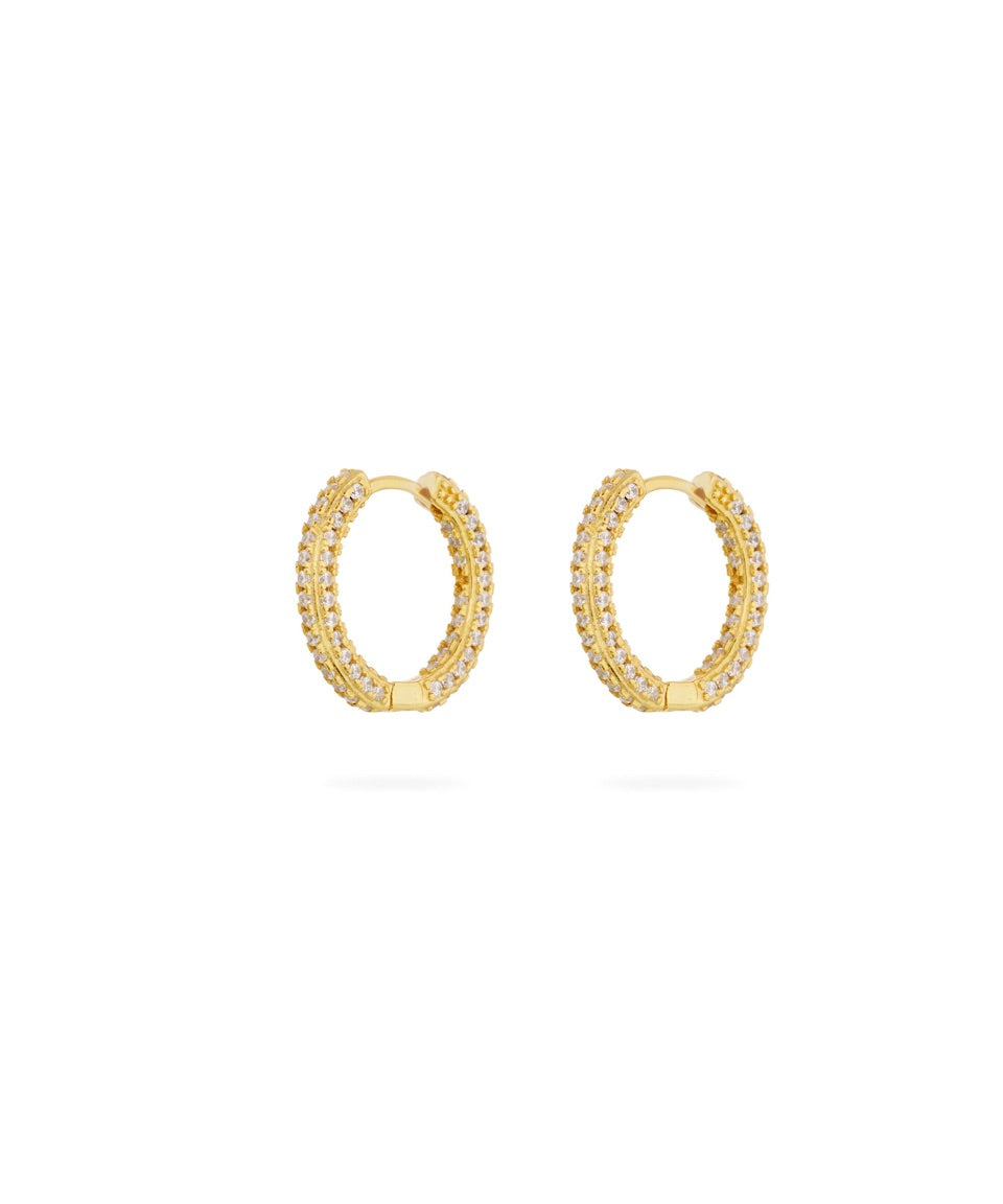 Priscilla Pave Hoops, gold hoops, huggies, earring stack, crystals, sterling silver, gold plated, gold