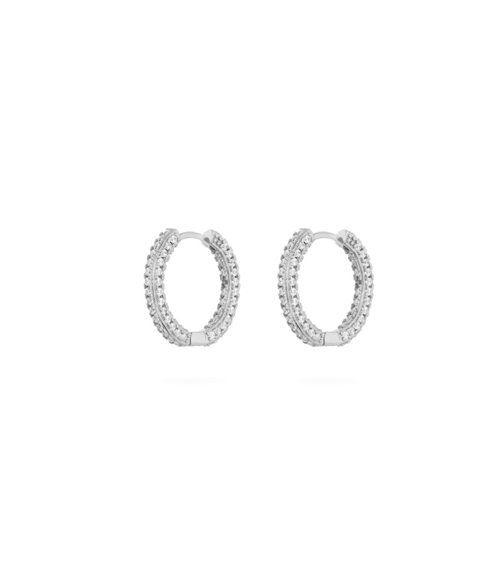 Priscilla Pave Hoops, silver hoops, huggies, earring stack, crystals, sterling silver