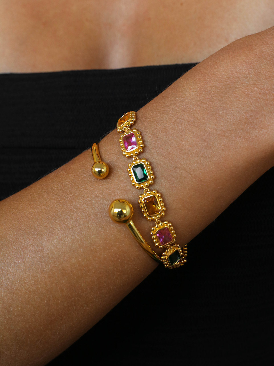 Remy Bracelet, Gemstones, Gold, Gold Plated, Sterling Silver, Link