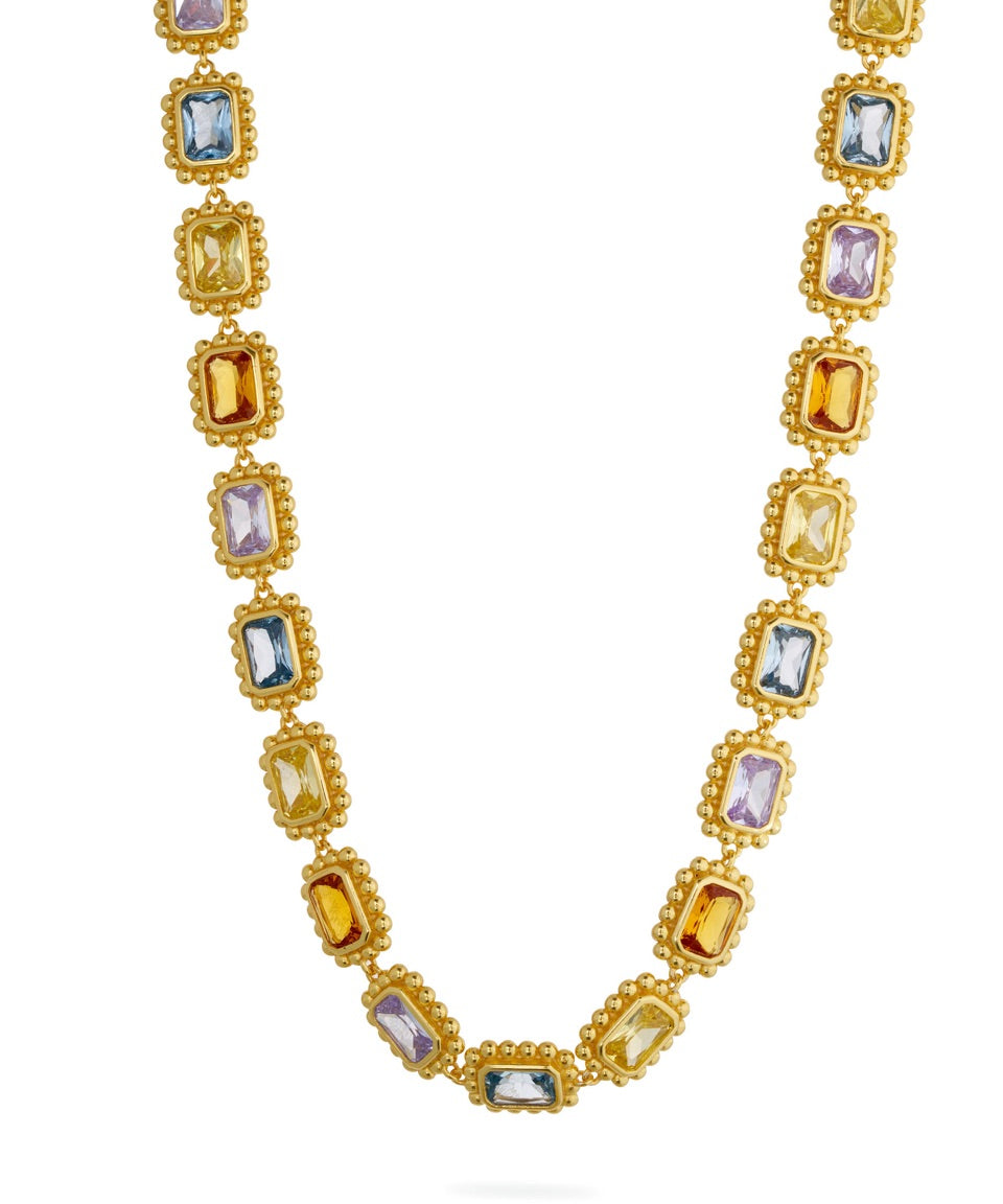 Remy Necklace Pastel, choker necklace, gold, gemstones, cubic zirconia, multi-colour, gold plated, sterling silver