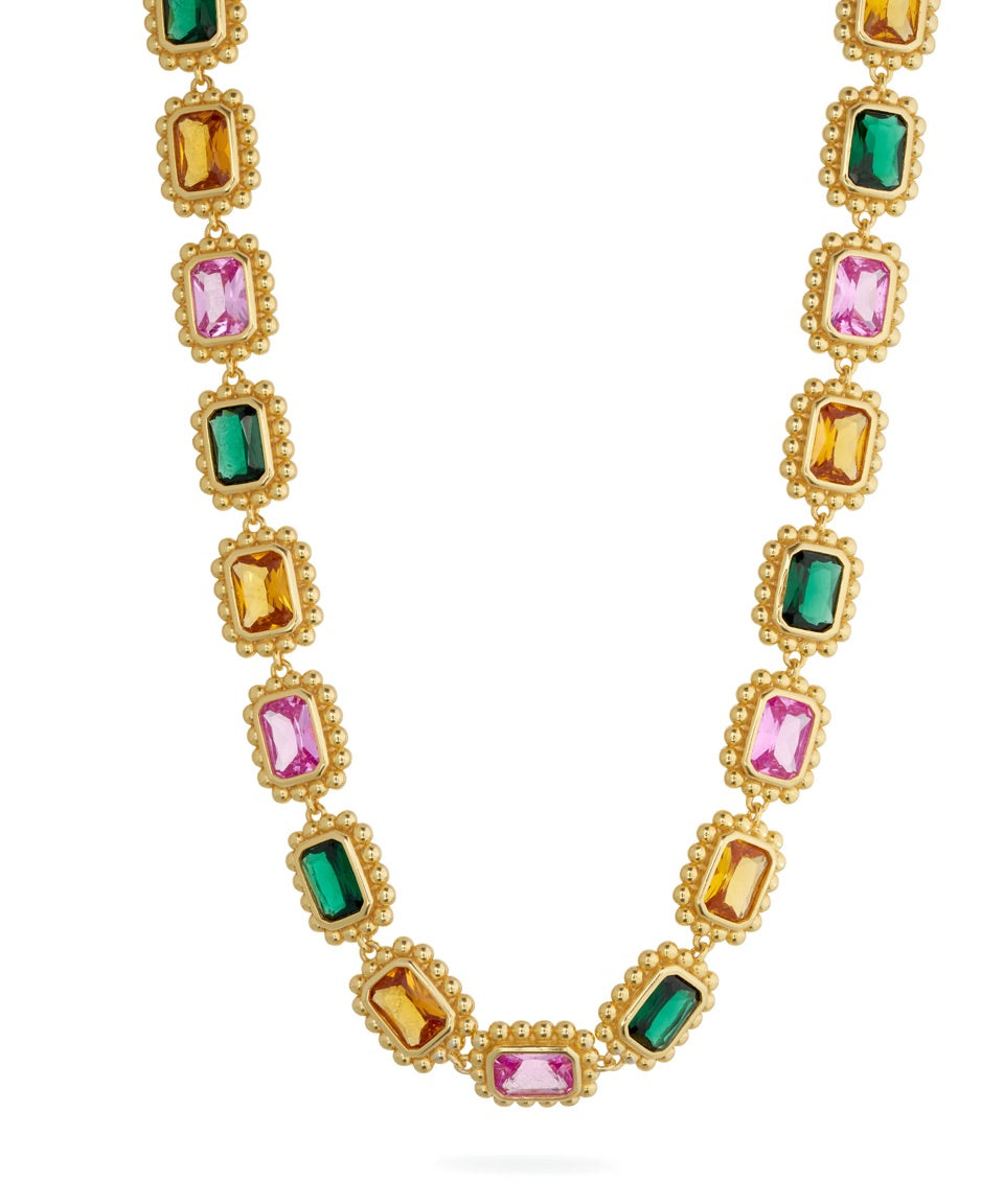 Remy Necklace Royale, choker necklace, gold, gemstones, cubic zirconia, multi-colour, gold plated, sterling silver