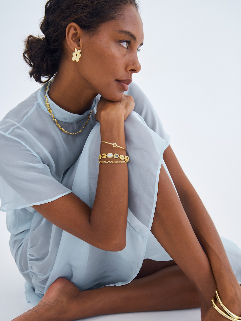 Remy Necklace Pastel, choker necklace, gold, gemstones, cubic zirconia, multi-colour, gold plated, sterling silver
